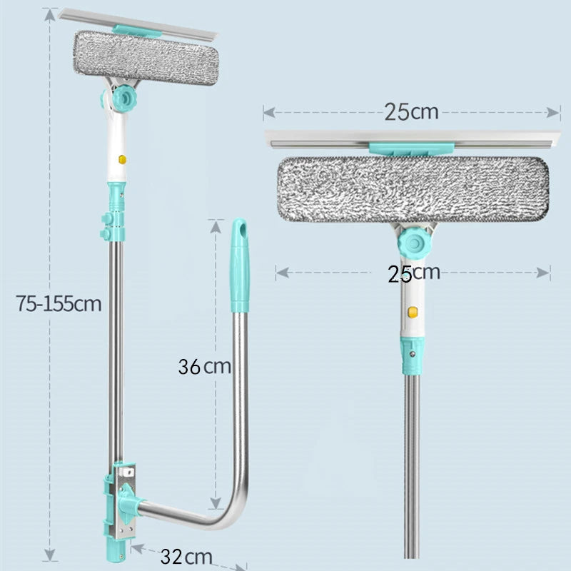 Extendable Window Glass Cleaning Household Tool: Retractable Pole for High Buildings, Dry and Wet Cleaning, Dust Cleaner Brush, Scraper Wiper