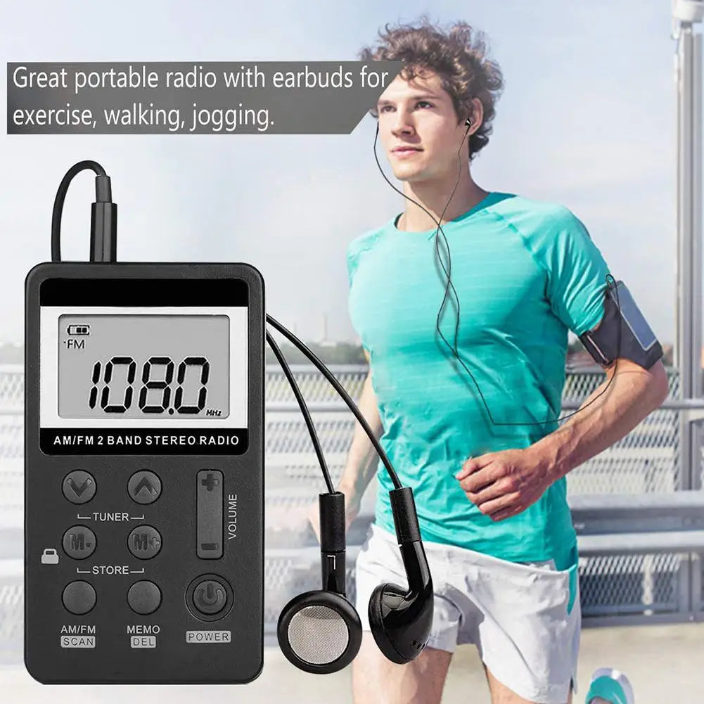 HRD-103 AM/FM Digital Radio - 2 Band Stereo Receiver, Portable Mini Pocket Radio with Headphones & 1.5" LCD Screen for Running