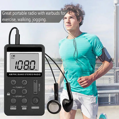 HRD-103 AM/FM Digital Radio - 2 Band Stereo Receiver, Portable Mini Pocket Radio with Headphones & 1.5" LCD Screen for Running