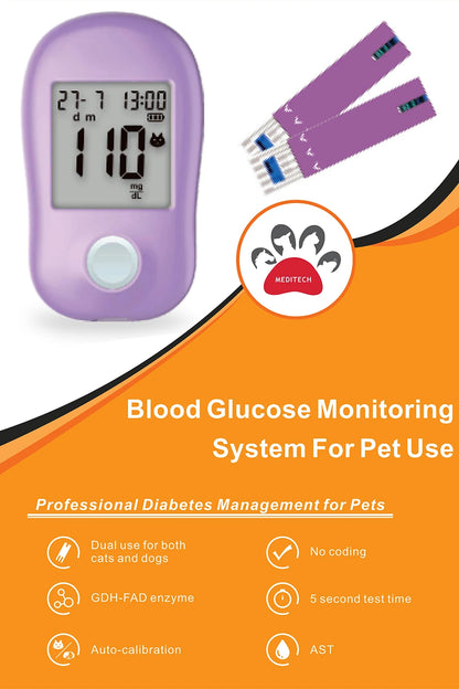 Pet Blood Sugar Monitoring System - Diabetes Testing Supplies for Cats and Dogs