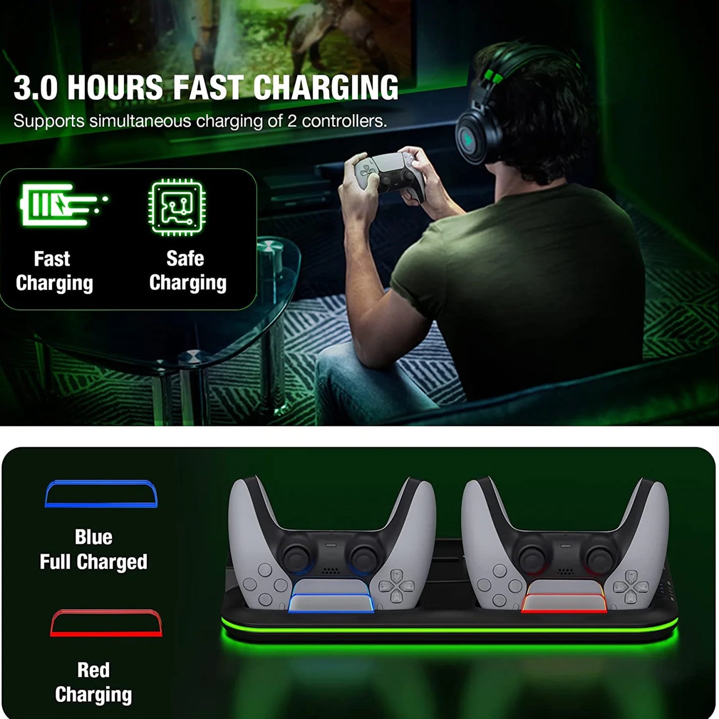 PS5 Stand and Turbo Cooling Station with Controller Charger - RGB Light & Headset Holder for Playstation 5 Digital/Disc