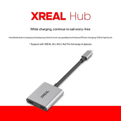 XREAL Hub 120Hz 2-in-1 USB-C PD Fast Charging Video Adapter – Portable HDMI-Compatible Converter for XREAL Air 2, Switch, PS4 & PS5