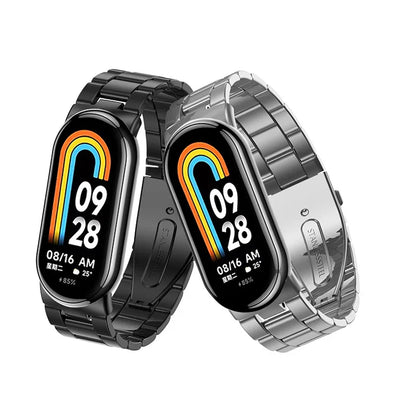 Metal Watch Strap for Xiaomi Mi Band 9/8 — Stainless Steel Smart Band Wristband with Folding Clasp