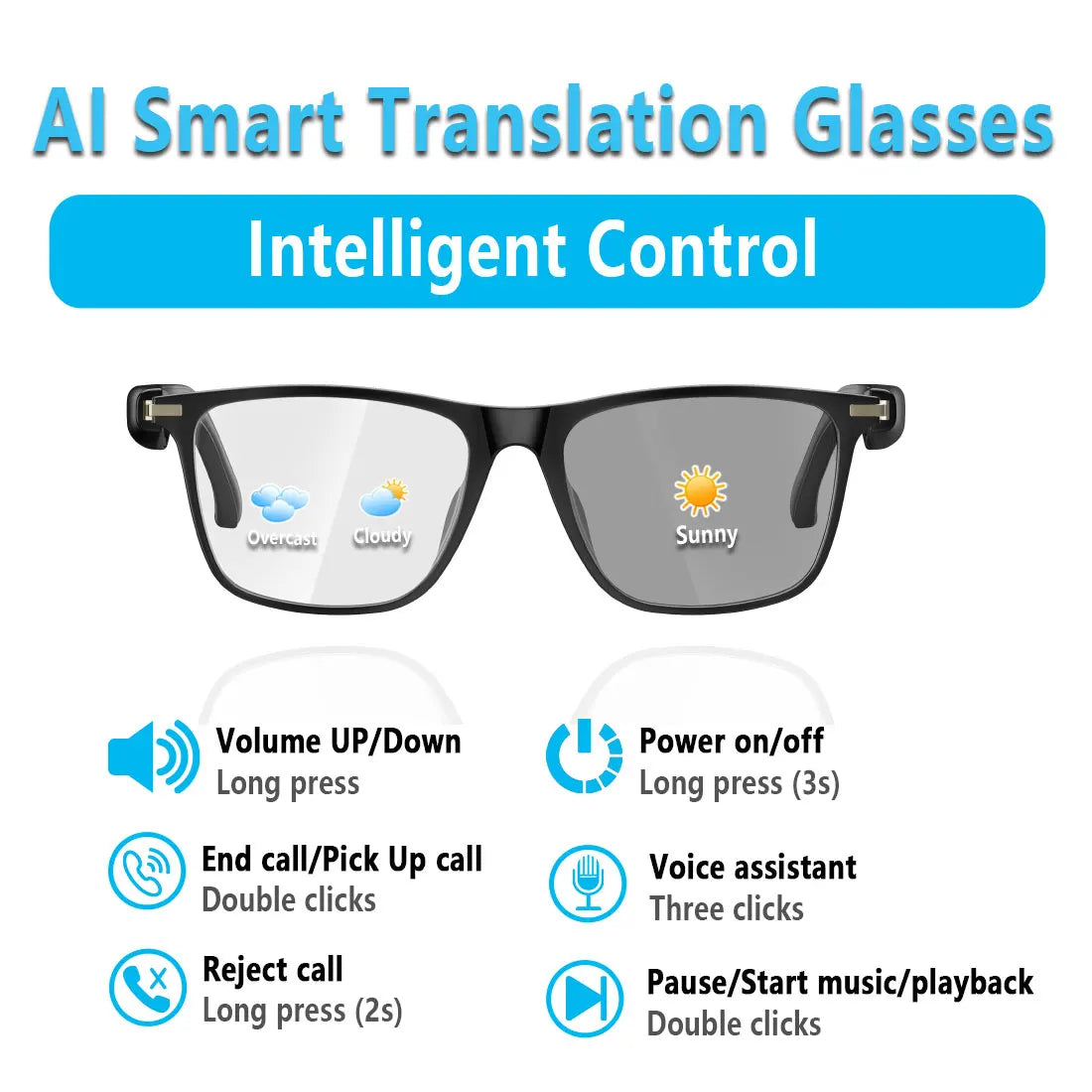 Smart AI Translation Glasses — Real-Time 164-Language App Translator with Photochromic Gray-Black Lenses