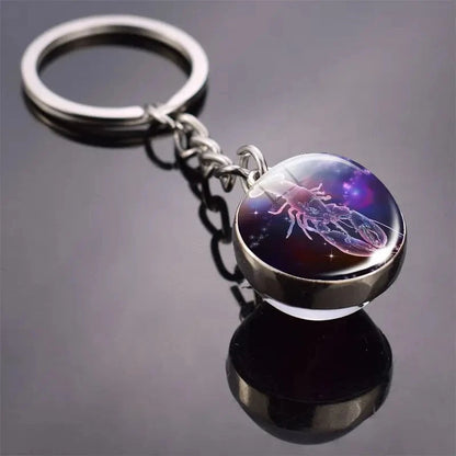 S12 Constellation Keychain – Luminous Double-Sided Zodiac Glass Ball Pendant for Men & Women