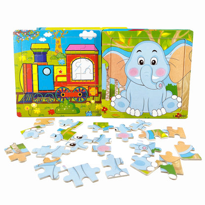 14.7cm Wooden Jigsaw Puzzle – Transportation & Marine Animal Educational Toy for Kids