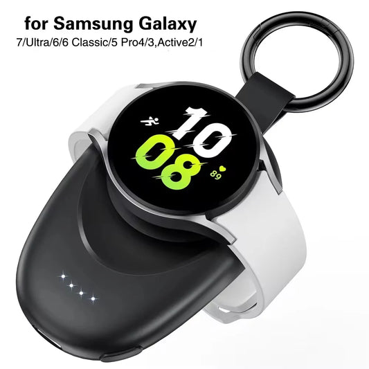 1400mAh Portable Wireless Charger & Power Bank — Magnetic Keychain Charging for Galaxy Watch 7/Ultra/6/5 Pro/4/3/Active 2