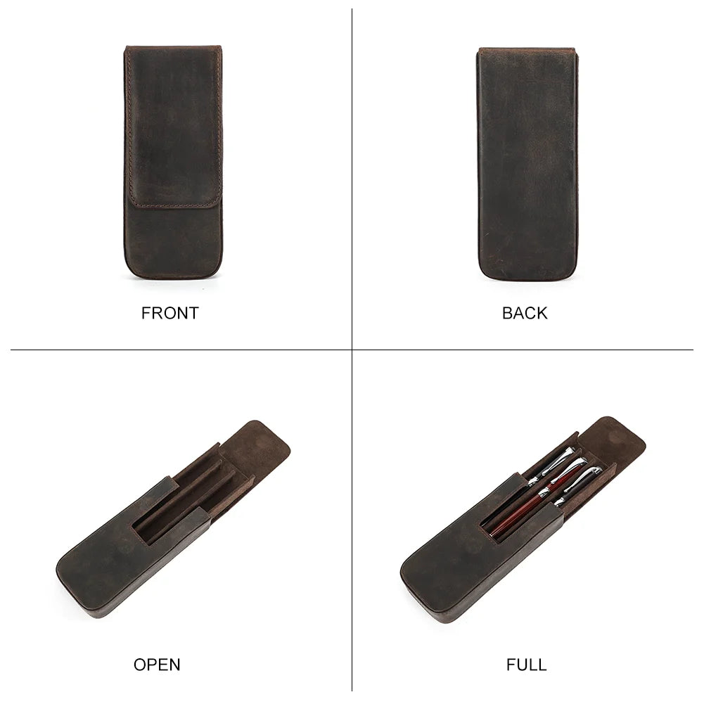 Luxury Genuine Leather 3-Slot Pen Case: Removable Pen Tray Holder - Office & School Supplies Pouch, Creative Gift