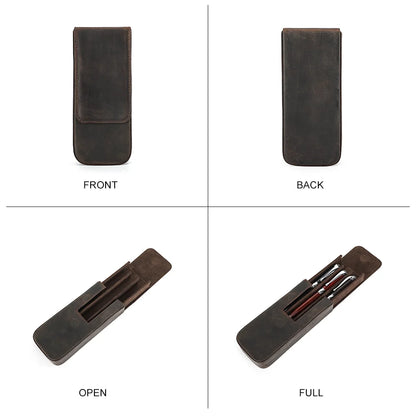 Luxury Genuine Leather 3-Slot Pen Case: Removable Pen Tray Holder - Office & School Supplies Pouch, Creative Gift