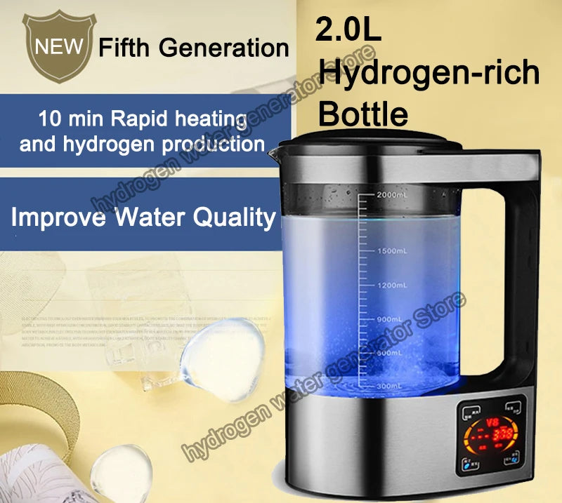2L Hydrogen-Rich Electric Kettle – Electrolysis Water Heater & Generator with English Manual
