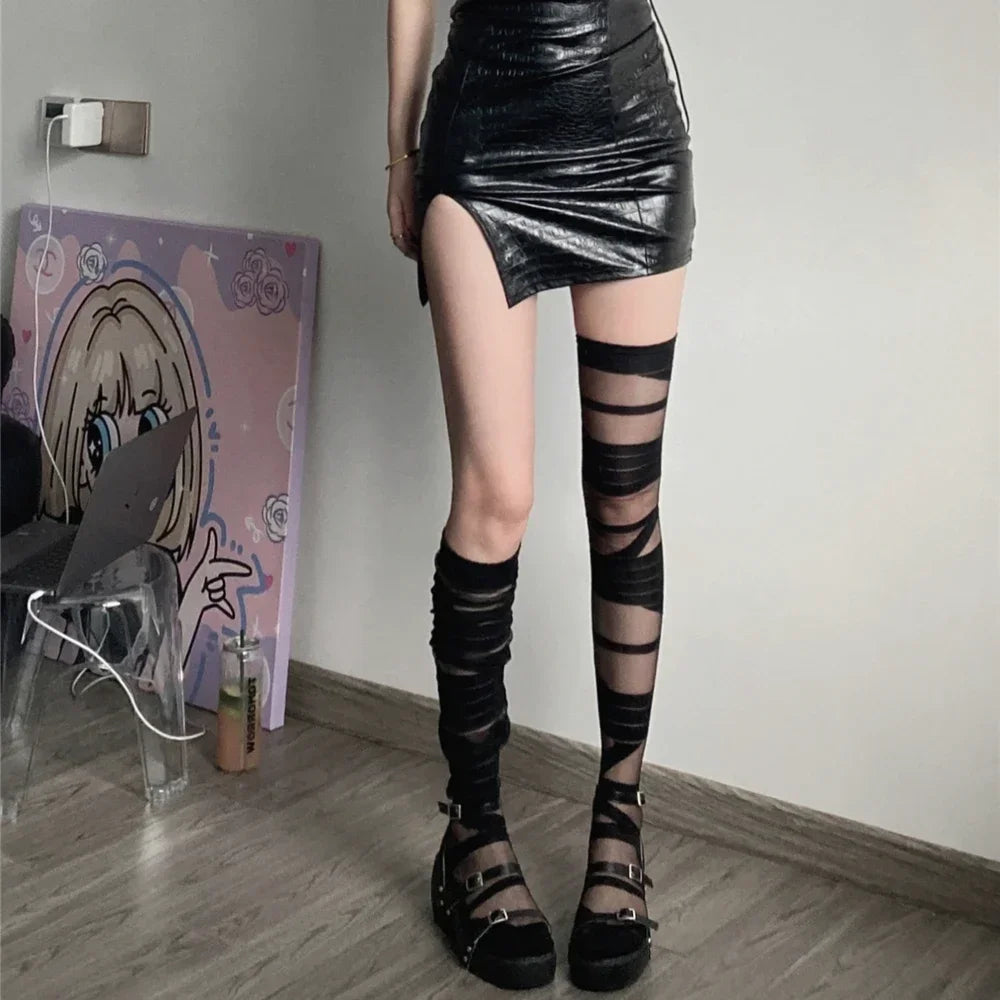 JK Lolita Ultra-Thin Crystal Silk Thigh High Stockings for Women, Transparent Y2K Style Sexy Socks for Girls Fashion Hosiery