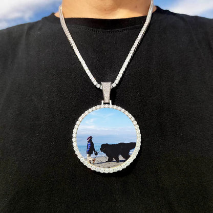 Custom Photo Medallion Necklace - 18K Gold Iced Out Cuban Pendant Hip Hop Personalized Picture Jewelry Gift