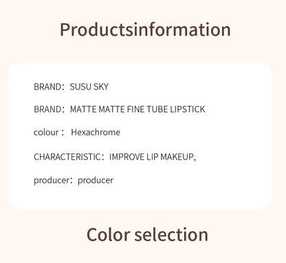 TX010 Thin Tube Matte Lipstick – Waterproof, Sweatproof, Long-Lasting Lip & Cheek Makeup