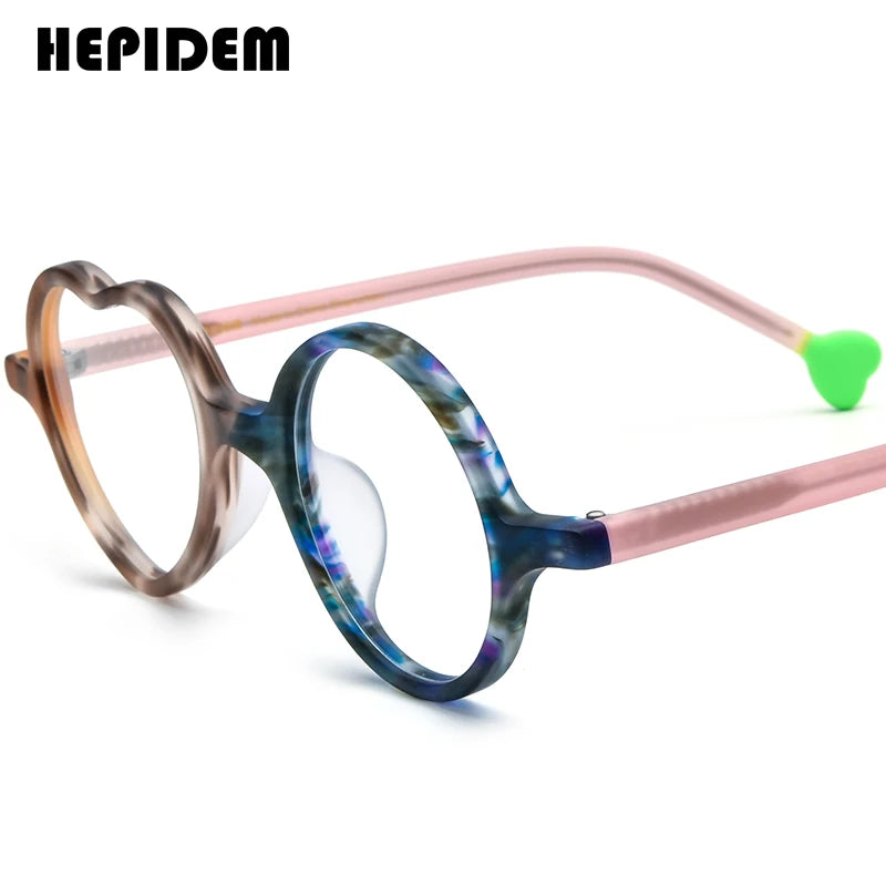 FONEX HEPIDEM Acetate Eyeglass Frames - Retro Round Vintage Eyewear for Men & Women