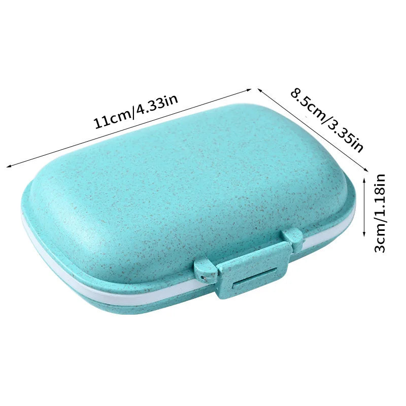 8-Grid Travel Pill Organizer – Small Wheat Straw Medicine Container with Seal Ring