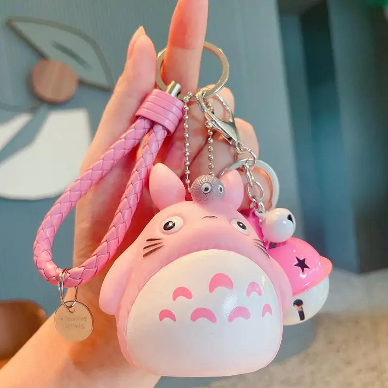 Totoro Anime Keychain - Cute Cartoon Cat Doll Pendant with Leather Strap for Bag, Car Keys & Gifts