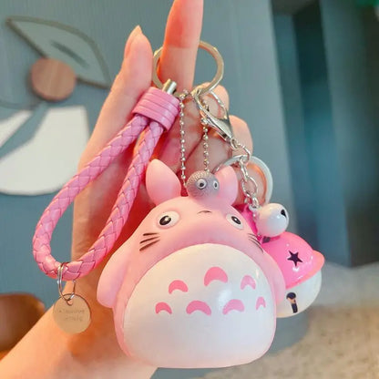 Totoro Anime Keychain - Cute Cartoon Cat Doll Pendant with Leather Strap for Bag, Car Keys & Gifts