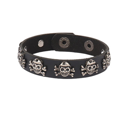 Punk Rock Hip Hop PU Leather Bracelet – Unisex Skull, Pentagram & Rivet Chain Bracelet, Trendy Party Jewelry Accessory