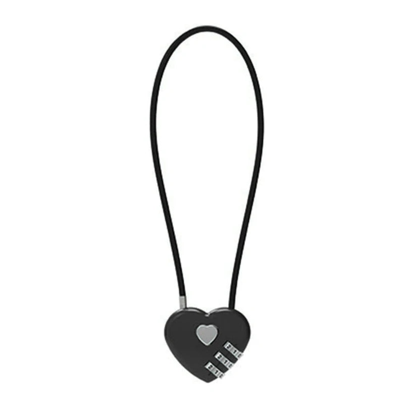 Love-Shaped Heart Code Padlock – Wedding Gift with Password Lock, Long Wire Rope for Trolley Case & Security