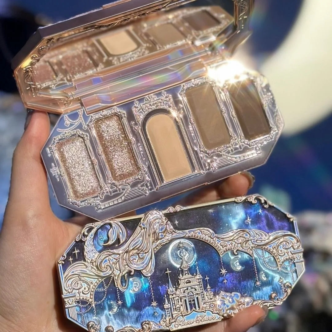 Flower Knows Moonlight Mermaid Eyeshadow Palette – 5-Color Matte, Shimmer & Glitter Waterproof Eye Shadow