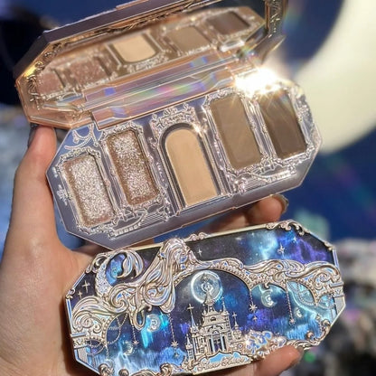 Flower Knows Moonlight Mermaid Eyeshadow Palette – 5-Color Matte, Shimmer & Glitter Waterproof Eye Shadow
