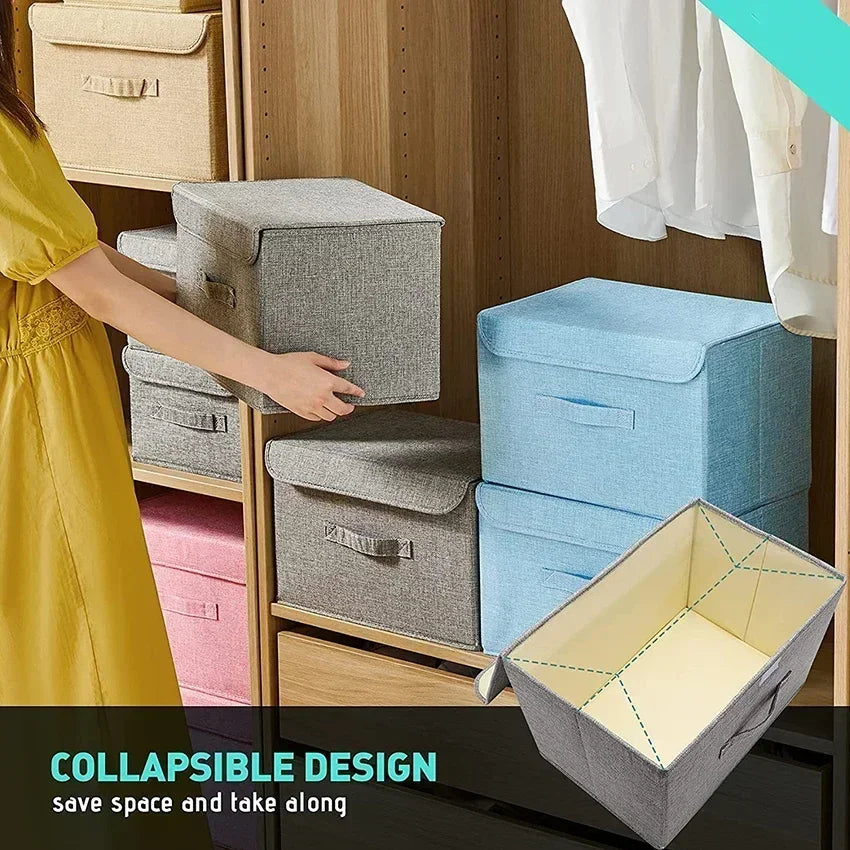 Washable Cotton Linen Folding Storage Box – CD, Toy & Laundry Organizer with Lid