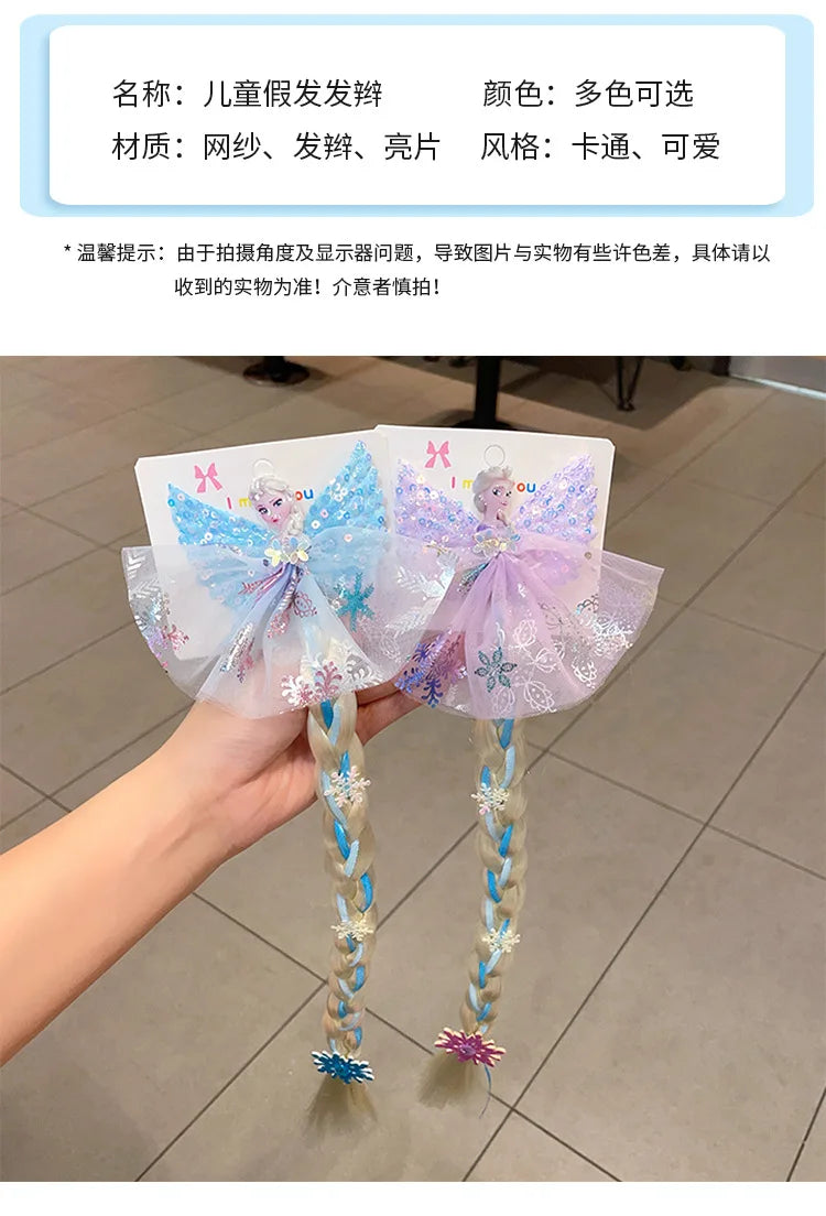 Disney Frozen Elsa Princess Wig & Braid Hairpin - Kawaii Hair Clip Accessories for Girls, Anime Cartoon Toy Gifts