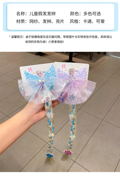 Disney Frozen Elsa Princess Wig & Braid Hairpin - Kawaii Hair Clip Accessories for Girls, Anime Cartoon Toy Gifts