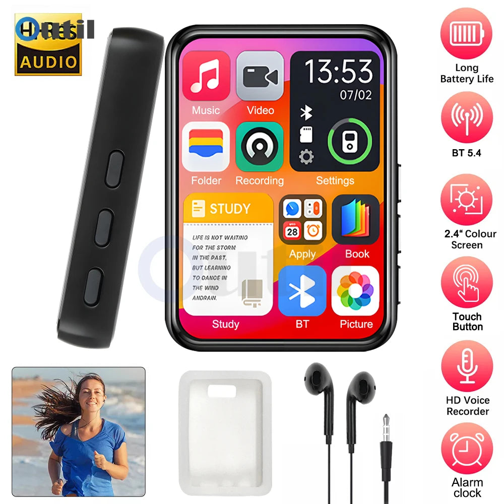 Bluetooth 5.4 MP3 Player - Touch Screen HiFi Music Player with Built-In Speaker, 32GB Storage & Voice Recording