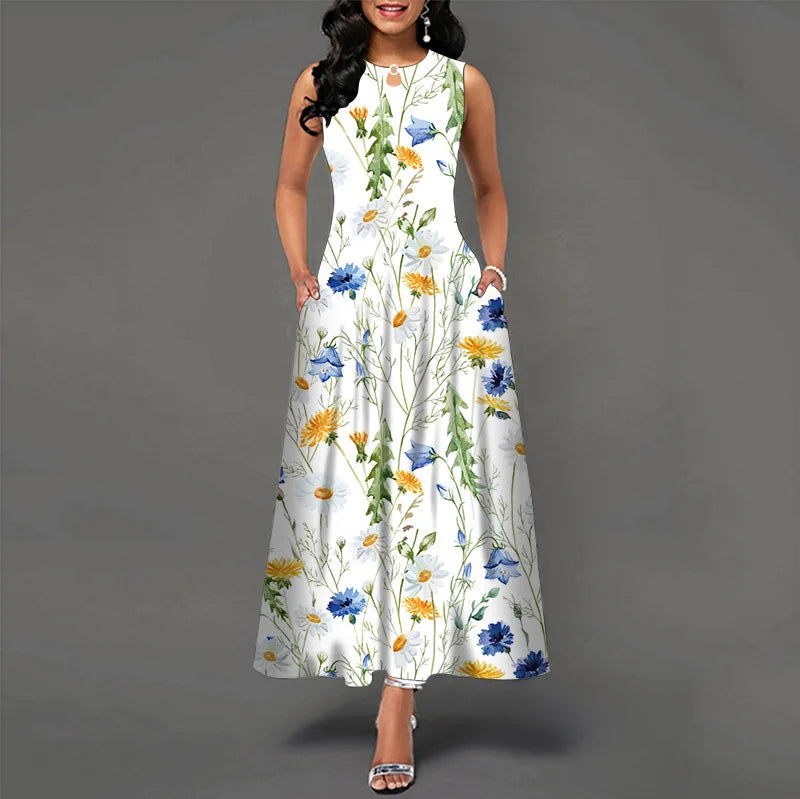 Women’s Loose Floral Vintage Maxi Dress – Ruffled Summer Party Camis, Elegant Big & Large Size Dress