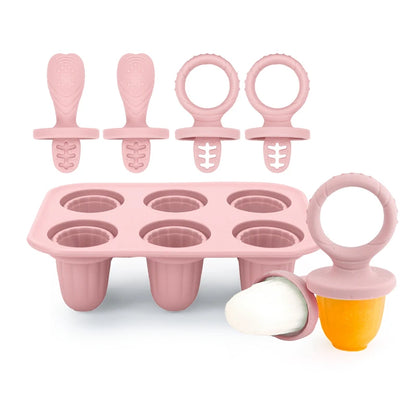 4/6 Cavity Baby Teething Ice Cream Mold – Silicone Freezing Milk Popsicle Stick Maker for DIY Homemade Summer Treats & Kitchen Use