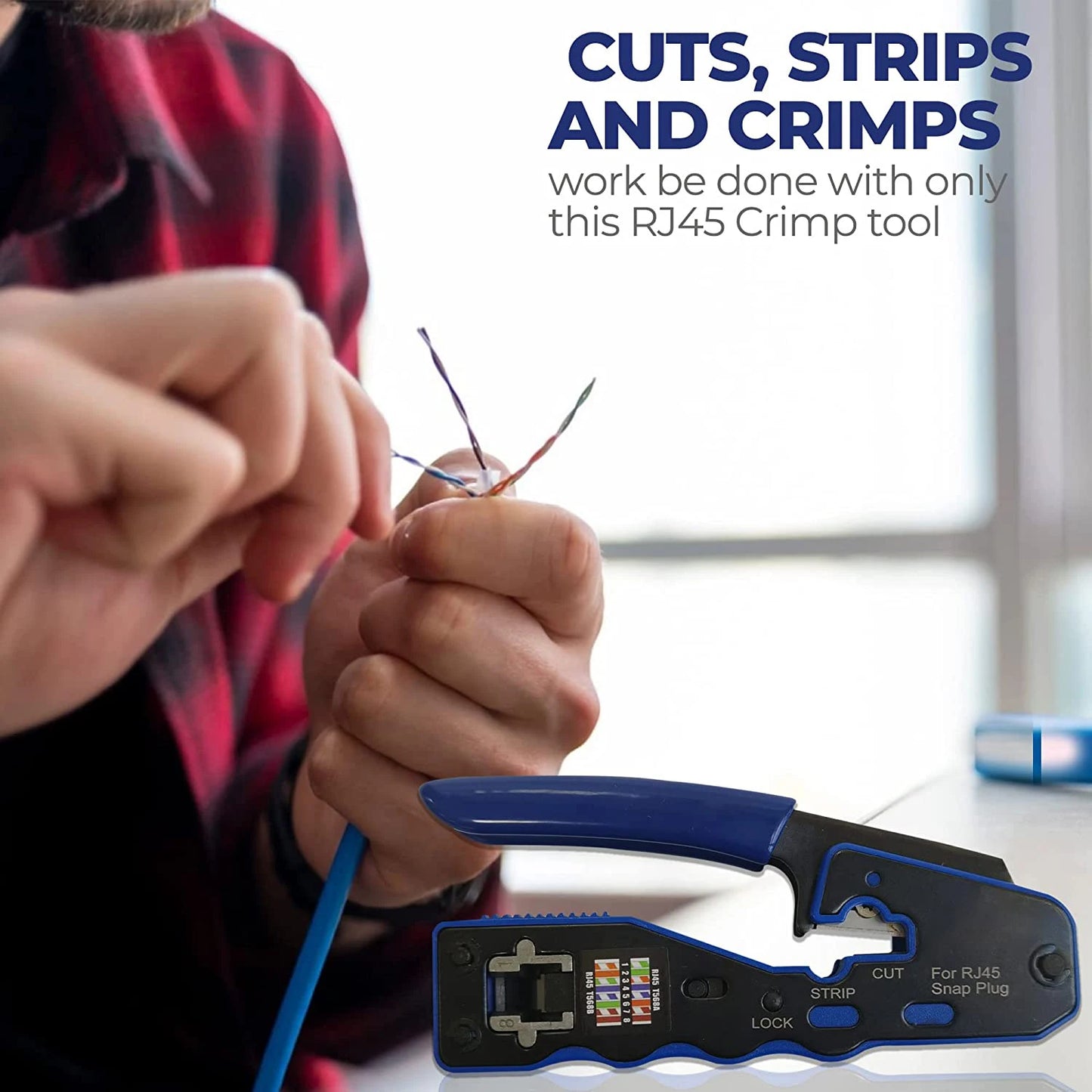 ZoeRax Pass-Through RJ45 Crimping Tool — All-in-One Crimper & Cutter for Cat6a/Cat6/Cat5 8P8C Ethernet