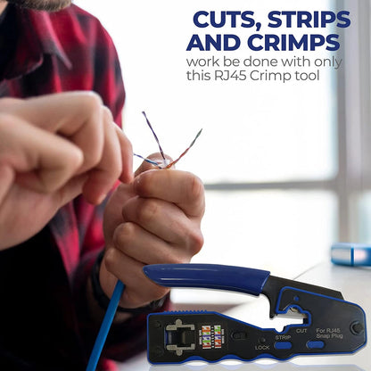 ZoeRax Pass-Through RJ45 Crimping Tool — All-in-One Crimper & Cutter for Cat6a/Cat6/Cat5 8P8C Ethernet