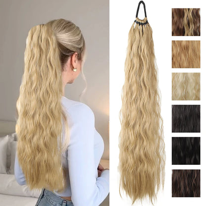 24 Inch Synthetic Long Curly Ponytail Extension – Wavy Elastic Hair Tie Hairpiece for Women Daily & Party Styling Accessories