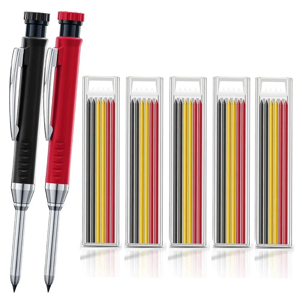 Carpenter Mechanical Pencil Set - 2.8mm Solid Woodworking Pencil With Sharpener & 3 Color Refills For Construction Tools