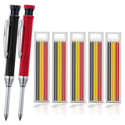 Carpenter Mechanical Pencil Set - 2.8mm Solid Woodworking Pencil With Sharpener & 3 Color Refills For Construction Tools