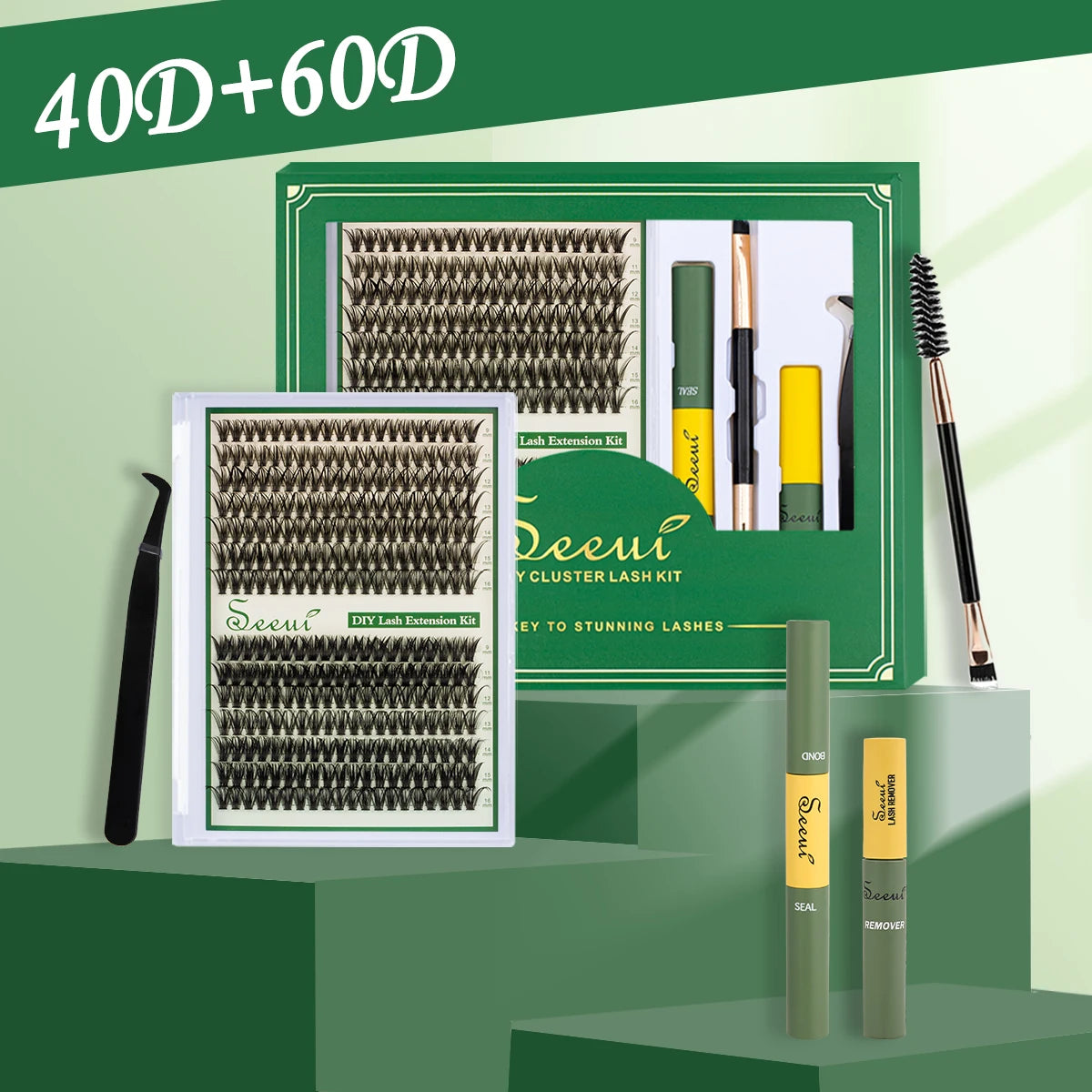 DIY Segmented False Eyelash Set – Large Capacity Cluster Lash Book with Glue, Remover, Tweezers, Brush & Festival Gift