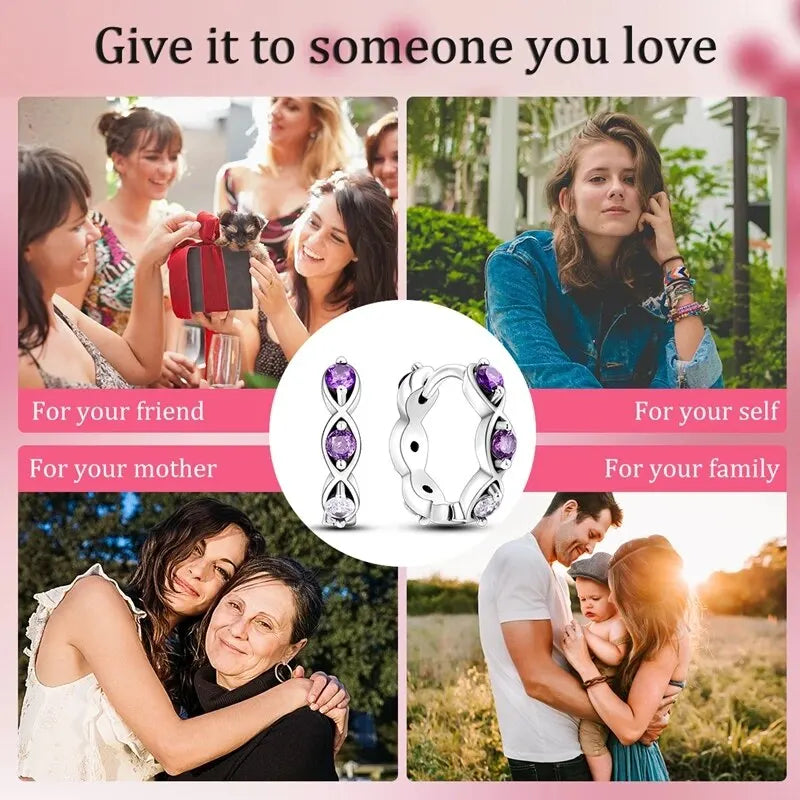Sparkling Colorful Hoop Earrings – 925 Sterling Silver Hypoallergenic Jewelry with Zircon, Elegant Luxury Style for Women
