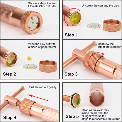 Cake Sculpture Clay Tool Gun – Rose Gold Fondant Extruder with 20 Tips for Sugar Paste Craft