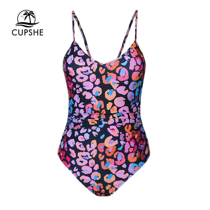 CUPSHE Leopard Print O-Ring One-Piece Swimsuit for Women – Sexy V-Neck Backless Monokini Swimwear 2023 Beach Bathing Suit