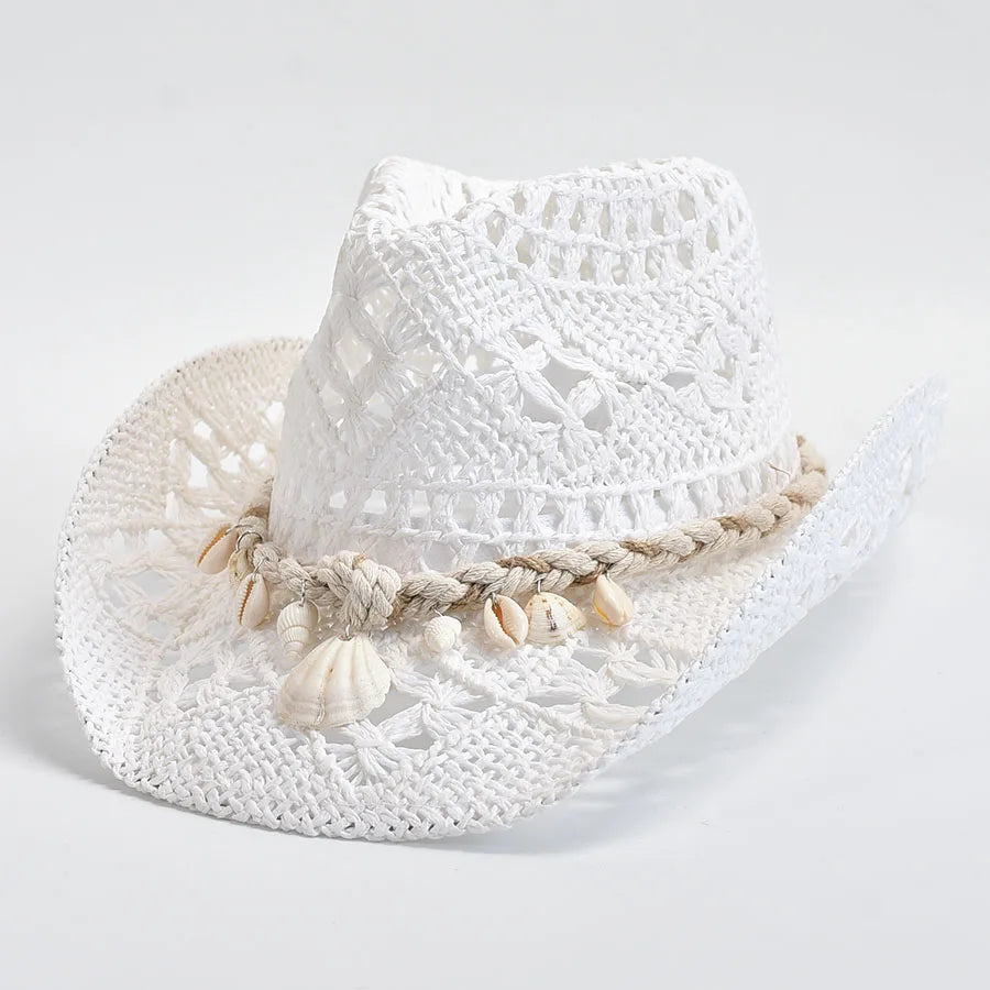 Summer Hand-Woven Straw Hat for Women – Shell-Decor Beach Sun Hat, Holiday Panama Feminino