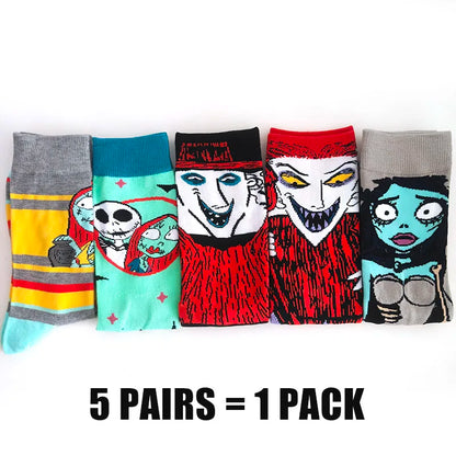Cartoon Anime Crew Socks - 5 Pairs Unisex Hip Hop Street Style Novelty Casual Socks for Men and Women