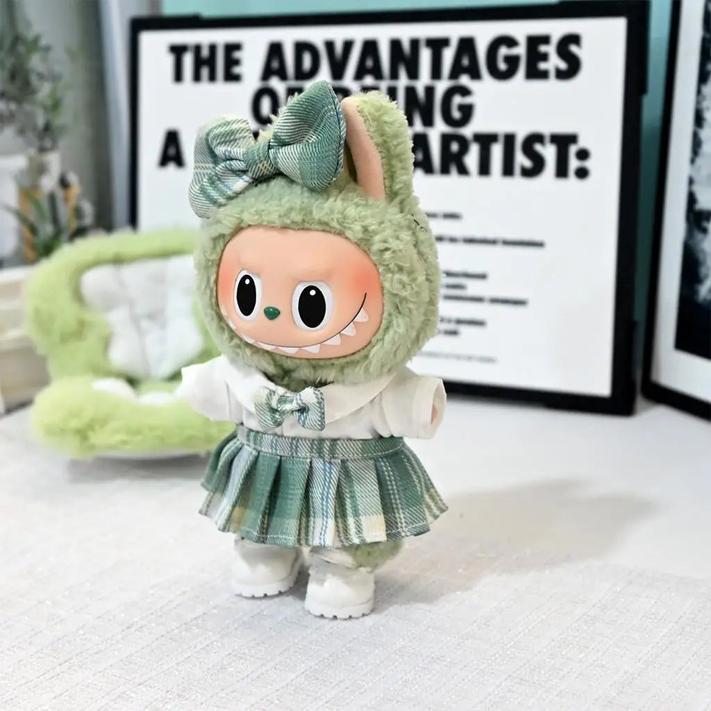 Mini Doll Clothes & Accessories – 15-17cm Labubu & 10cm Cotton Dolls, Sweet Strap Skirt with Leather Shoes