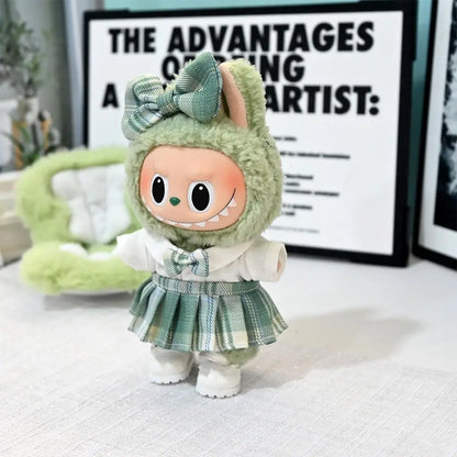 Mini Doll Clothes & Accessories – 15-17cm Labubu & 10cm Cotton Dolls, Sweet Strap Skirt with Leather Shoes