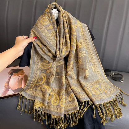 Luxury Autumn Cashmere Pashmina Shawl – Warm Winter Scarves for Women, Printed Cotton Foulard Stole Scarf 2023