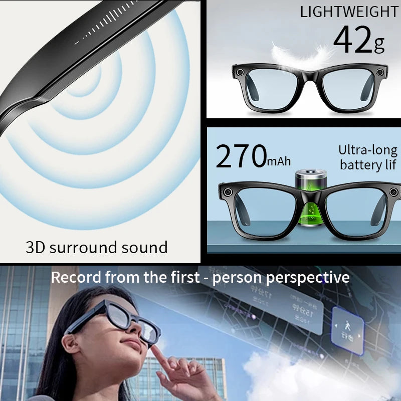 LIGE AI Smart Glasses — 8MP Camera, Video Recording, 100+ Languages Translation, Bluetooth Call & Music for Men & Women
