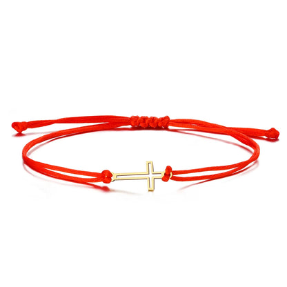 Gothic Cross Rope Bracelet - Stainless Steel Hollow Charm Hand Braided Lucky Black & Red Jewelry Gift for Women