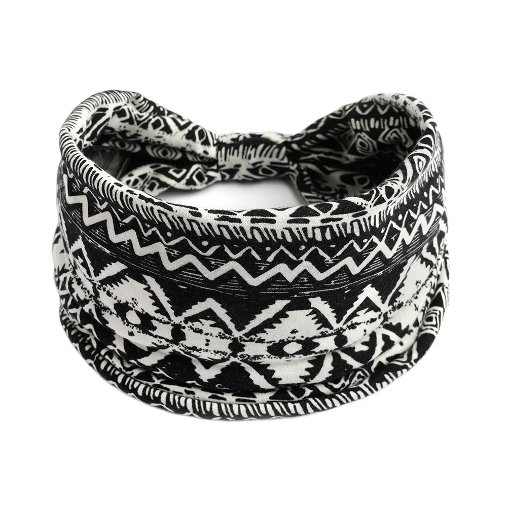 Bohemian Wide Cotton Stretch Headband for Women – Turban Headwrap, Bandage Hairband, Bandana Hair Accessories