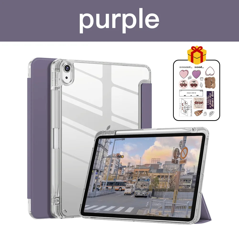 Transparent iPad Case - Protective Cover with Pencil Holder for iPad 7th–9th Gen, 10.2-Inch, Air 4/5, 10.9-Inch & Pro 12.9-Inch
