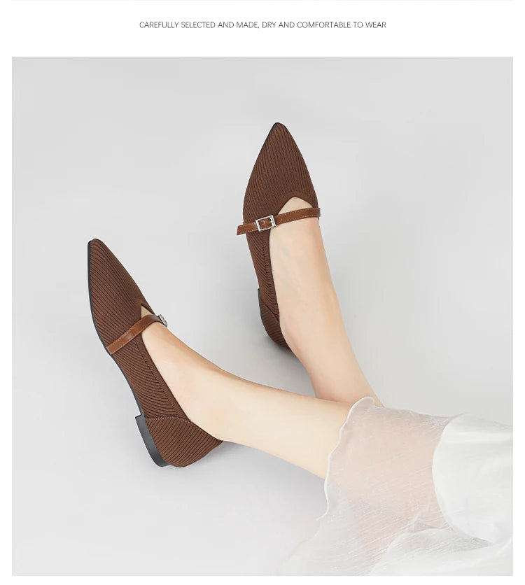2024 Women's Flat Shoes – Pointed Toe Soft Knitted Sole, Breathable & Comfortable Spring and Autumn New Model
